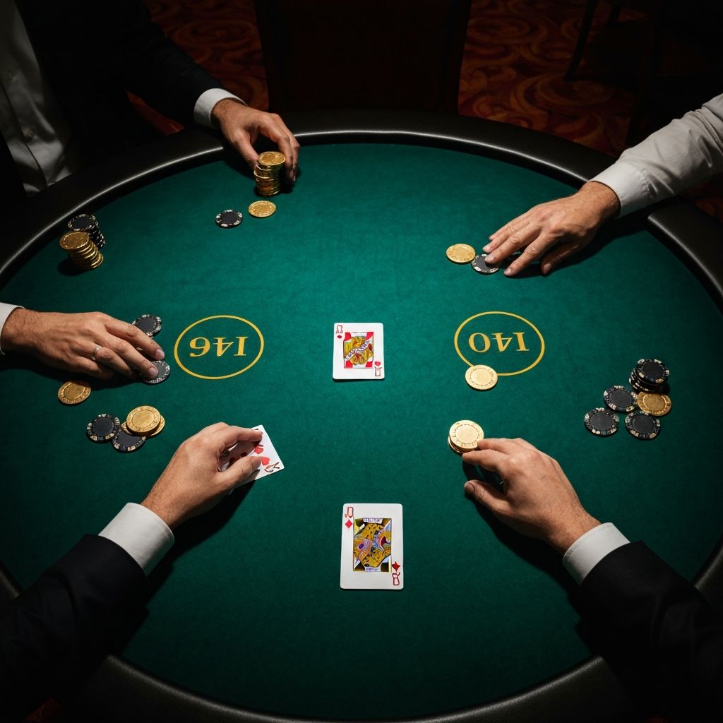 Juego de poker en progreso con fichas y cartas