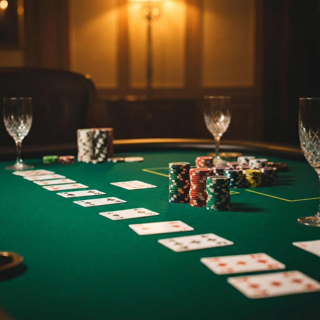 Mesa de poker elegante con iluminacion dorada